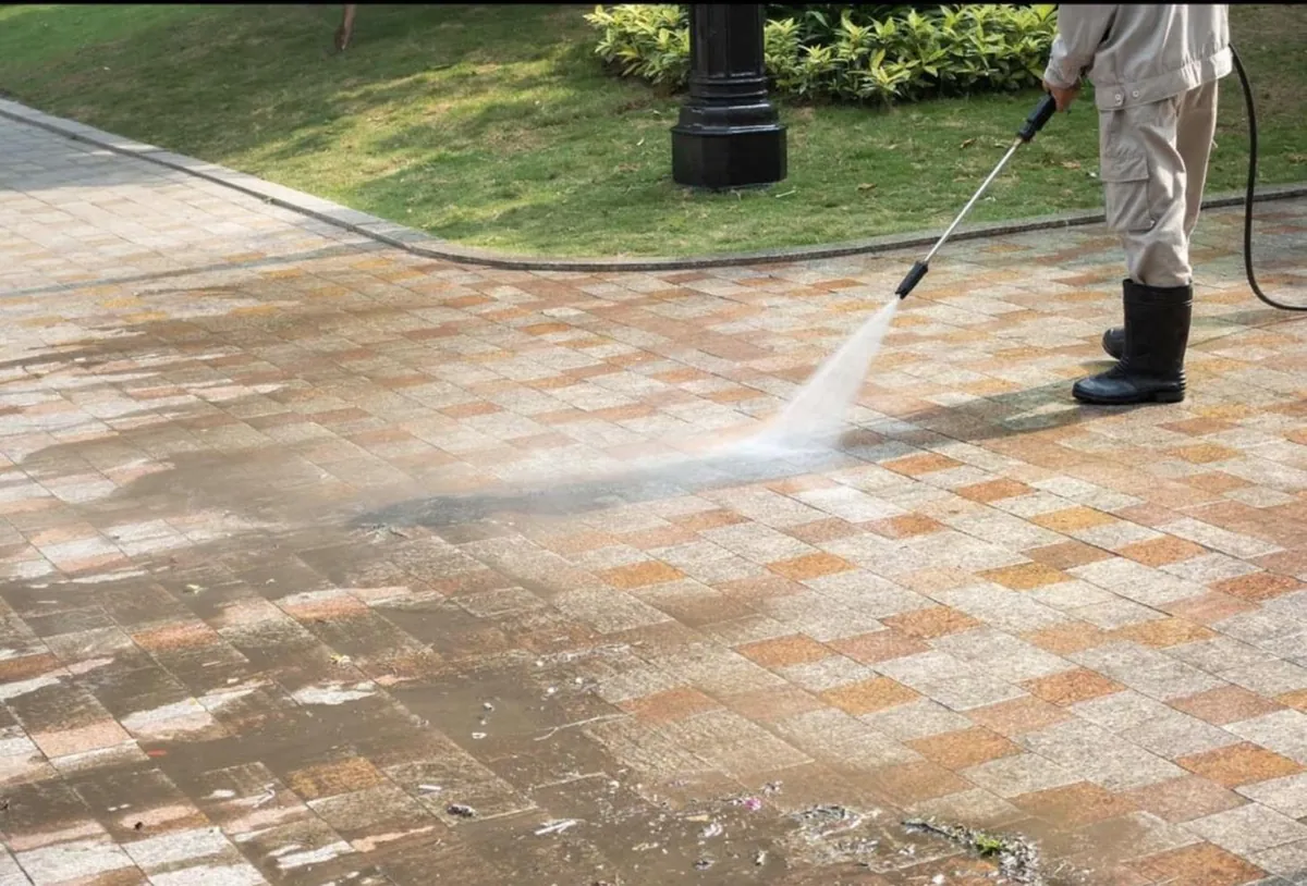 Pressure washing a driveway in Carmel